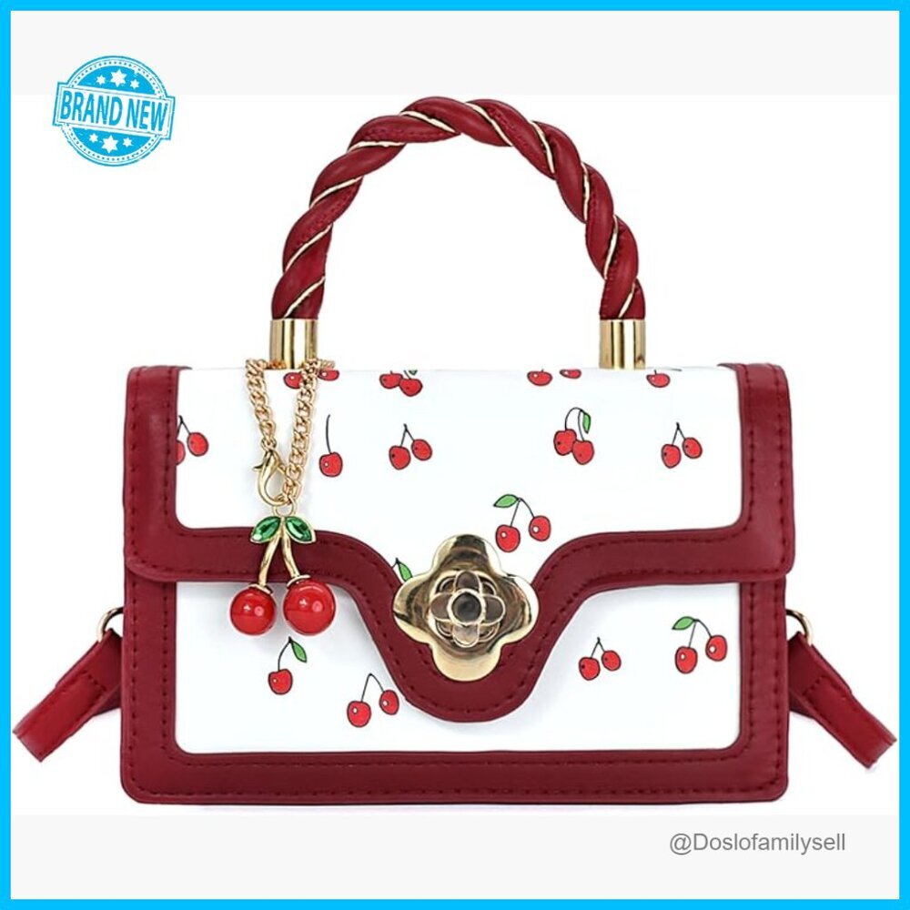 Y2K Vegan Leather Shoulder Bag Crossbody Purse Small Satchel Cute Cherry Design